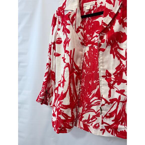 Coldwater Creek Size 6 Womens 100% Linen Top Red White Floral Long Sleeve Button - Picture 5 of 6